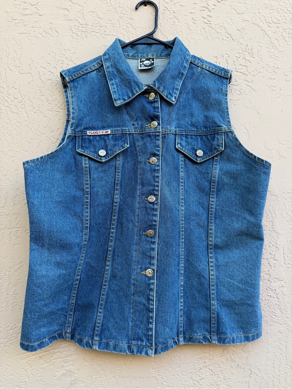 Vintage Planet-X Women's Denim Vest Size 1X USA p2p 23”